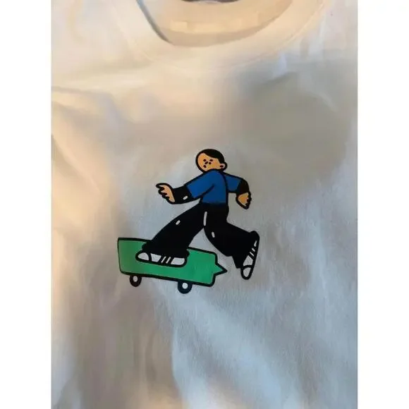 Adidas White Graphic T-Shirt with Skateboarder Design - Picture 4 of 5